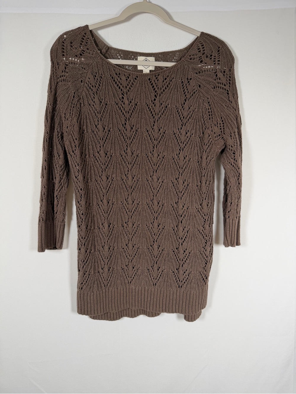 Vintage Open-Knit Pointlelle Scoop Neck Sweater in Brown Fairy, Grunge, Feminine